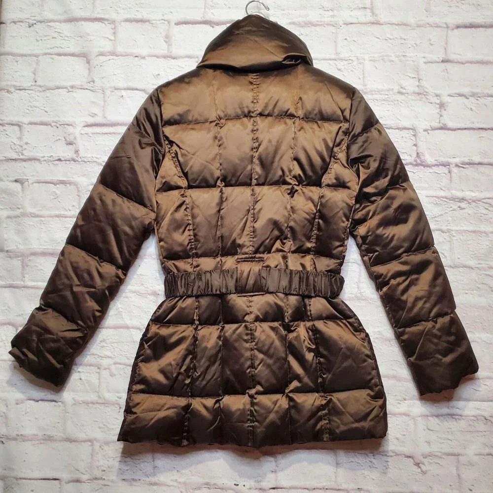 Laundry By‎ Shelli Segal Down Feather Puffer Jacket Womens Medium Brown Belted